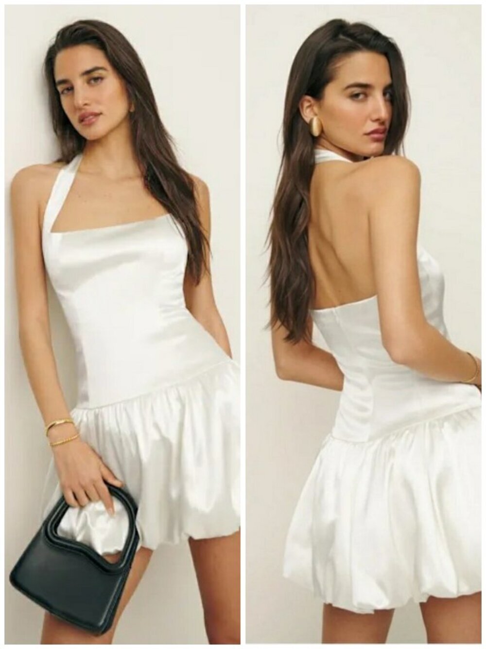 💕REFORMATION💕 The Babette Bubble Hem Silk Satin Halter Mini Dress Ivory 8 NWT - Picture 6 of 16